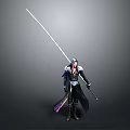 Game And Movie Character With Long Hair Dark Robe Holding Long Sword Standing Pose