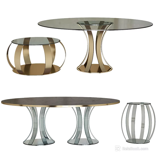 Modern Coffee Tables With Glass Tops And Metal Geometric Bases In Various Contemporary Designs 3d model 