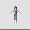 3D Female Character In Striped Pajamas With Short Hair And Arms Outstretched On Gray Background