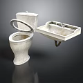 White Bathroom Toilet With Open Lid And Wall Mounted Sink Fixture