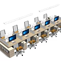 Modern Office Workstation Desks With Computers Ergonomic Chairs And Open Layout 3d model