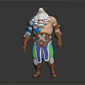 Muscular Man With White Beard Blue Arm Tattoos Decorative Belt Colorful Pants And Brown Boots