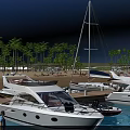 Stylish Swing Door Design In Yacht Marina With Sandy Beach And Palm Trees