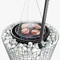 Outdoor Gabion Fire Pit Design With Stone Seating And Wooden Benches