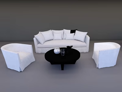 Modern White Sofa Set With Two Round Armchairs And Black Coffee Table Decorations 3d model