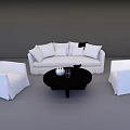 Modern White Sofa Set With Two Round Armchairs And Black Coffee Table Decorations