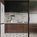 Elegant Retro Kitchen With Dark Green Upper Cabinets Wooden Lower Cabinets Floral Backsplash Decor