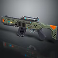 Futuristic Sci Fi Weapon With Scope Illuminated Parts And Green Orange Accents