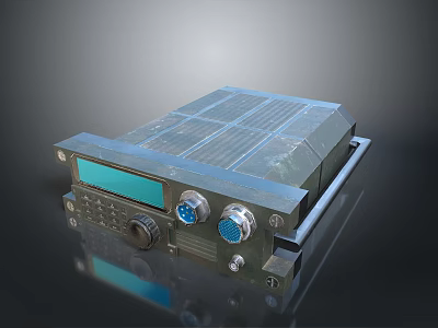 Industrial Computer Unit with Metal Casing Ventilation Grilles Blue Ports Display Screen and Control Knob 3d model