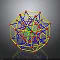 3D Geometric Polyhedron Structure With Yellow Frame Red Vertices Blue And Green Lines