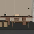 Tea Table and Chair Combination Stool Bench Tea Table Potted Plant 3d model