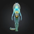 Futuristic Sci Fi Translucent Humanoid 3D Model With Glowing Core And Antenna