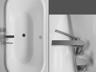 Modern White Bathtub Design With Sleek Faucet And Control Handles 3d model