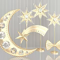 Golden Diamond Encrusted Art Installation Featuring Moon Stars Shooting Star And Bow