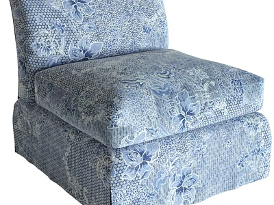Comfortable Accent Chair With Blue And White Floral Pattern Upholstery Design 3d model