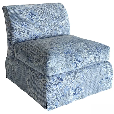Comfortable Accent Chair With Blue And White Floral Pattern Upholstery Design 3d model