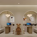Elegant Modern Retail Store Interior With Arched Doorways Pendant Lights And Display Tables