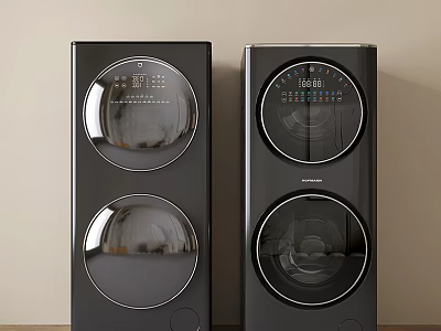 Two Black Modern Washing Machines With Double Drum And Digital Control Panel 3d model