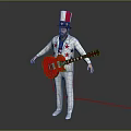 American Flag Hat Performer In Star Patterned Outfit With Red Guitar Standing Pose 3d model