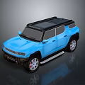 Blue Modern SUV With Black Roof Rack And Silver Wheels Design