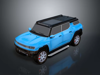 Blue Modern SUV With Black Roof Rack And Silver Wheels Design 3d model