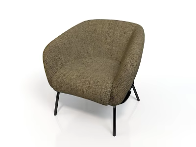 Modern Brown Fabric Chair with Curved Backrest and Black Thin Legs 3d model