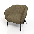 Modern Brown Fabric Chair with Curved Backrest and Black Thin Legs