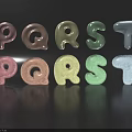 Inflatable Colorful 3D Letters P Q R S T Shiny Surface Reflection Black Background