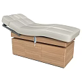 Luxury White Leather Recliner Chair with Wooden Storage Cabinet and Adjustable Control