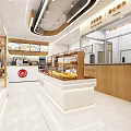 Modern Dessert Shop Interior With Glass Display Cases Fresh Pastries And Seating Area