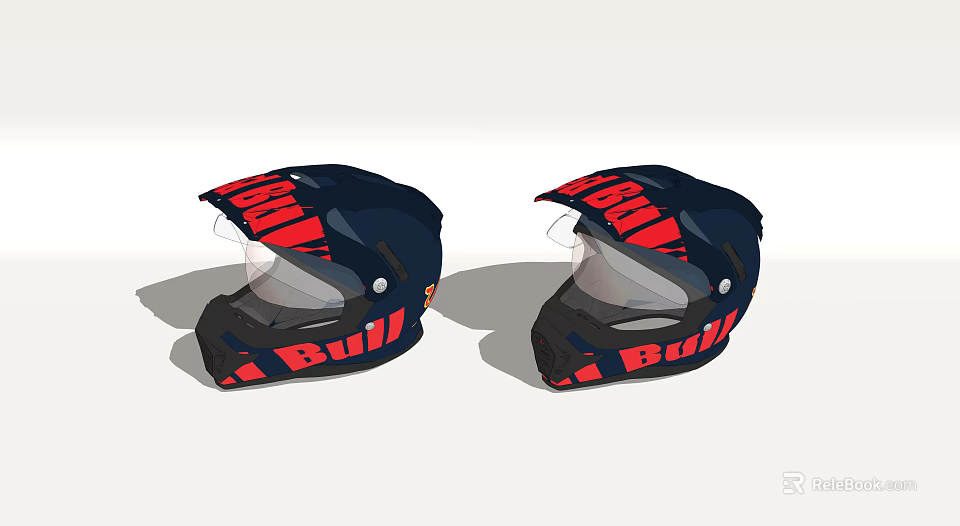 Stylish BULL Motorcycle Helmet With Navy Red Design And Transparent Visor 3d model 