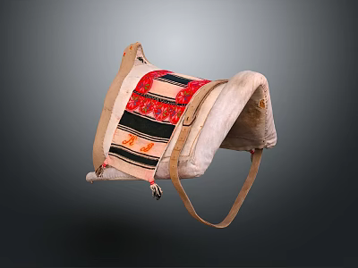 Daily Life Essentials Colorful Striped Saddle Bag With Fabric And Leather Details And Straps 3d model