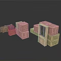 Wooden Crates Stacked in Various Sizes and Arrangements on White Surface