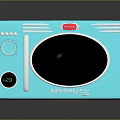 Turquoise Blue Retro Style Microwave Oven With Silver Trim Round Dial And Digital Display Panel