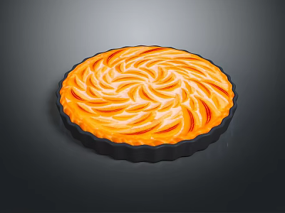 Freshly Baked Orange Spiral Pie With Black Crust On Dark Background 3d model