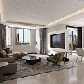 Modern Living and Dining Room Interior With Large TV Sofa Coffee Table And Decorative Paintings