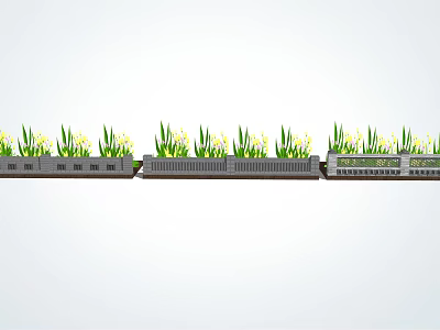 Flower Bed Planters With Yellow Flowers In Neat Outdoor Arrangement Design 3d model