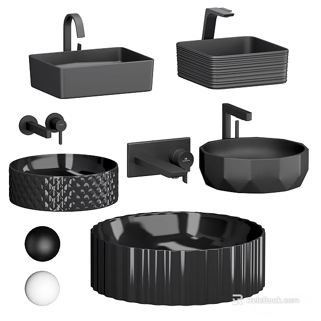 Black Bathtub Assortment Featuring Various Modern Shapes And Sleek Faucet Parts 3d model 