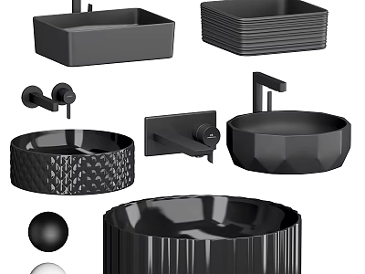 Black Bathtub Assortment Featuring Various Modern Shapes And Sleek Faucet Parts 3d model