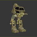 Yellow Gray Mechanical Robot Character With Four Legs And Weapon Structure 3d model