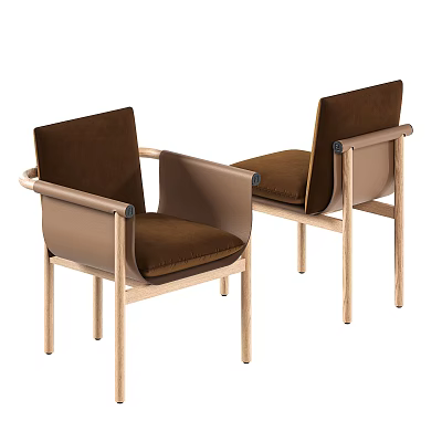 Modern Minimalist Single Chair With Wooden Frame Armrest And Dark Brown Cushion 3d model