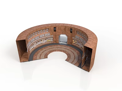 Detailed Semicircular Brick Building Model With Multi level Seating And Circular Opening 3d model