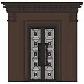 Classic Entrance Double Doors With Geometric Patterns Dark Brown Frame And Decorative Cornice