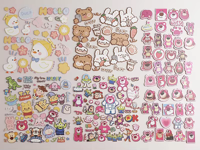 Cute Cartoon Stickers With Various Patterns Animal Fruit Designs For Decoration 3d model