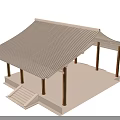 Ancient Architecture Pavilion With White Roof Golden Pillars Steps And Open Structure