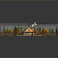 Scenic View at Crossroads Featuring Blue Roofed House and Trees With Orange Leaves