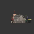 Yacht With Barrels And Shed In Diorama Scene