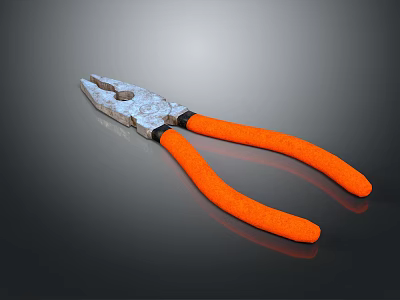 Pliers With Orange Rubber Handles And Shiny Metal Head On Dark Surface 3d model