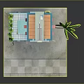 Colorful Multi Story Building 3D Model with Exterior Balconies and Palm Tree