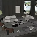 Minotti modern sofa coffee table combination corner sofa leather sofa stone coffee table large flat 3d model